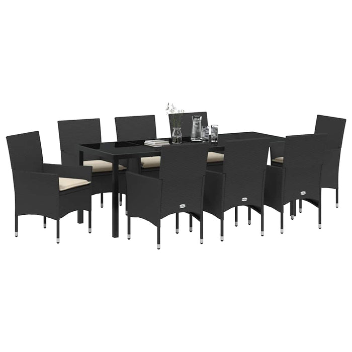 Set de masă pentru grădină cu pernă 9 pcs Negru poliratan - WALTI WALTI