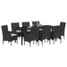 Set de masă pentru grădină cu pernă 9 pcs Negru poliratan - WALTI WALTI