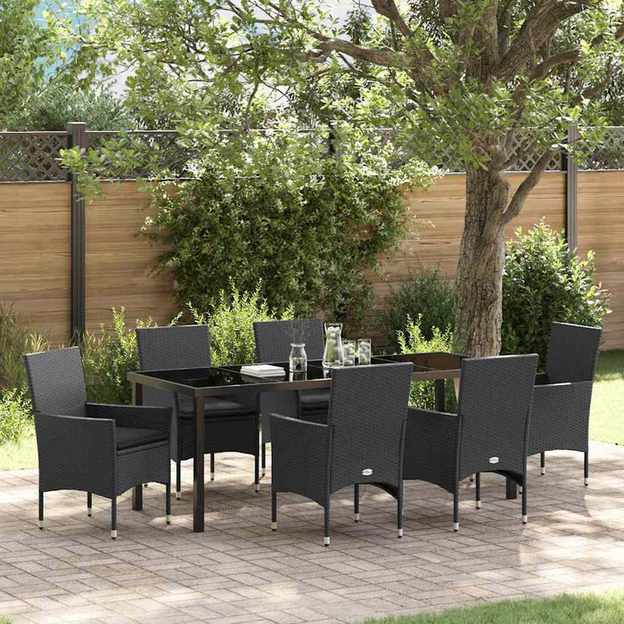 Set de masă pentru grădină cu pernă 7 pcs Negru poliratan - WALTI WALTI