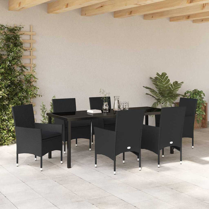Set de masă pentru grădină cu pernă 7 pcs Negru poliratan - WALTI WALTI