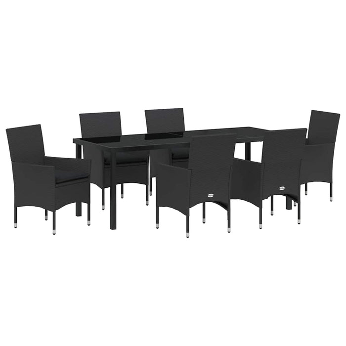 Set de masă pentru grădină cu pernă 7 pcs Negru poliratan - WALTI WALTI