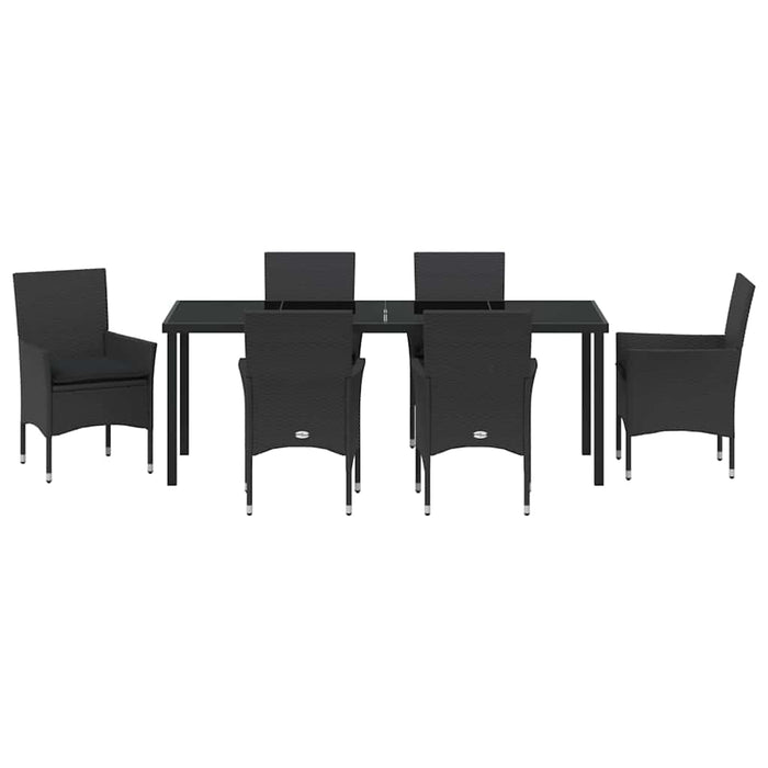 Set de masă pentru grădină cu pernă 7 pcs Negru poliratan - WALTI WALTI