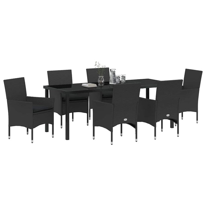 Set de masă pentru grădină cu pernă 7 pcs Negru poliratan - WALTI WALTI