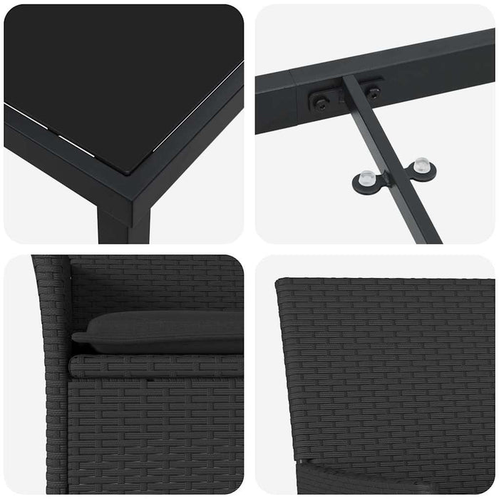 Set de masă pentru grădină cu pernă 9 pcs Negru poliratan - WALTI WALTI