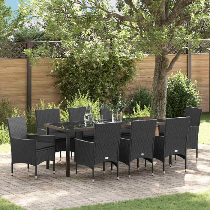Set de masă pentru grădină cu pernă 9 pcs Negru poliratan - WALTI WALTI