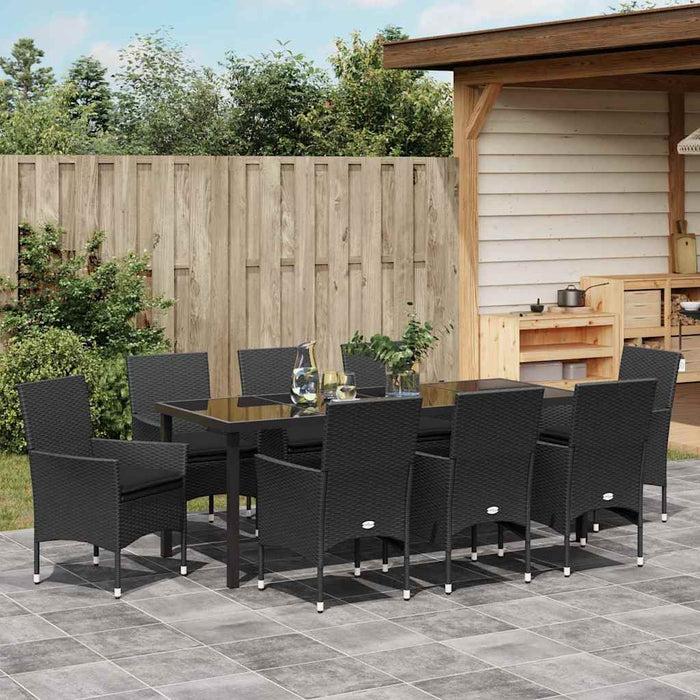Set de masă pentru grădină cu pernă 9 pcs Negru poliratan - WALTI WALTI
