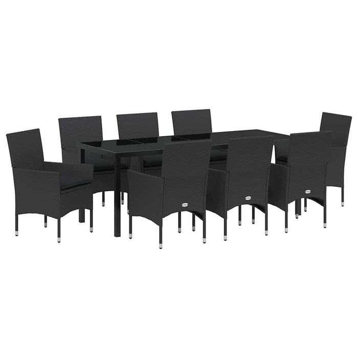 Set de masă pentru grădină cu pernă 9 pcs Negru poliratan - WALTI WALTI