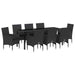 Set de masă pentru grădină cu pernă 9 pcs Negru poliratan - WALTI WALTI