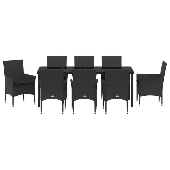 Set de masă pentru grădină cu pernă 9 pcs Negru poliratan - WALTI WALTI