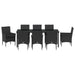 Set de masă pentru grădină cu pernă 9 pcs Negru poliratan - WALTI WALTI