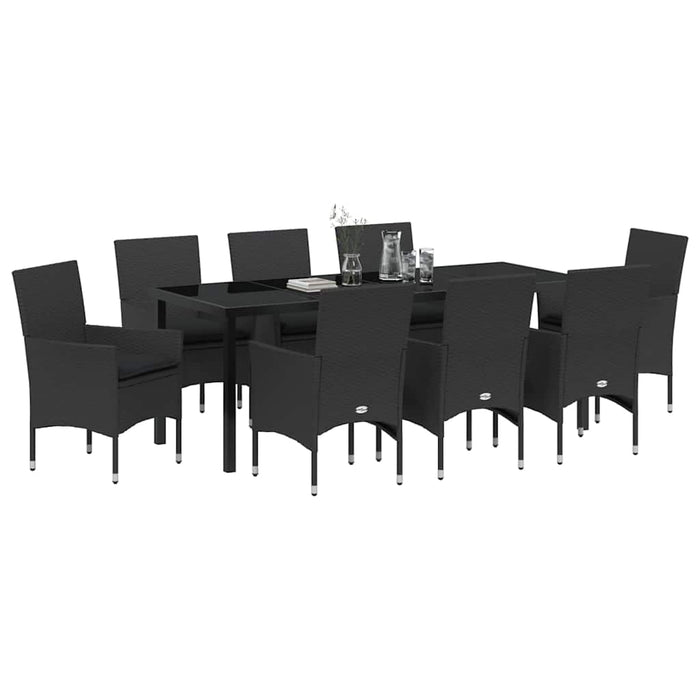 Set de masă pentru grădină cu pernă 9 pcs Negru poliratan - WALTI WALTI