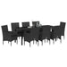 Set de masă pentru grădină cu pernă 9 pcs Negru poliratan - WALTI WALTI