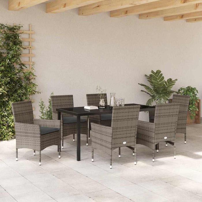 Set de masă pentru grădină cu pernă 7 pcs Gri poliratan - WALTI WALTI