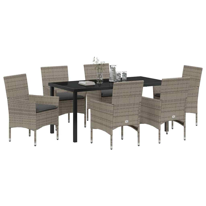 Set de masă pentru grădină cu pernă 7 pcs Gri poliratan - WALTI WALTI