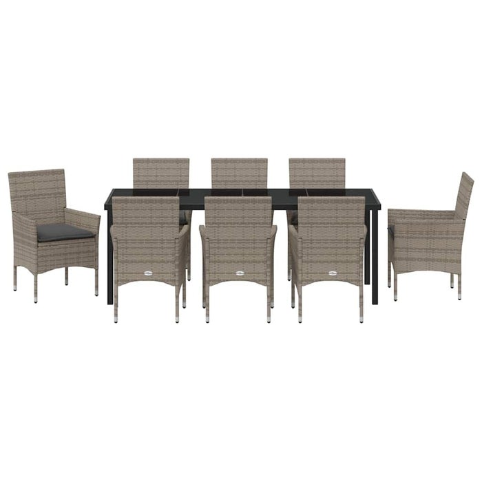 Set de masă pentru grădină cu pernă 9 pcs Gri poliratan - WALTI WALTI