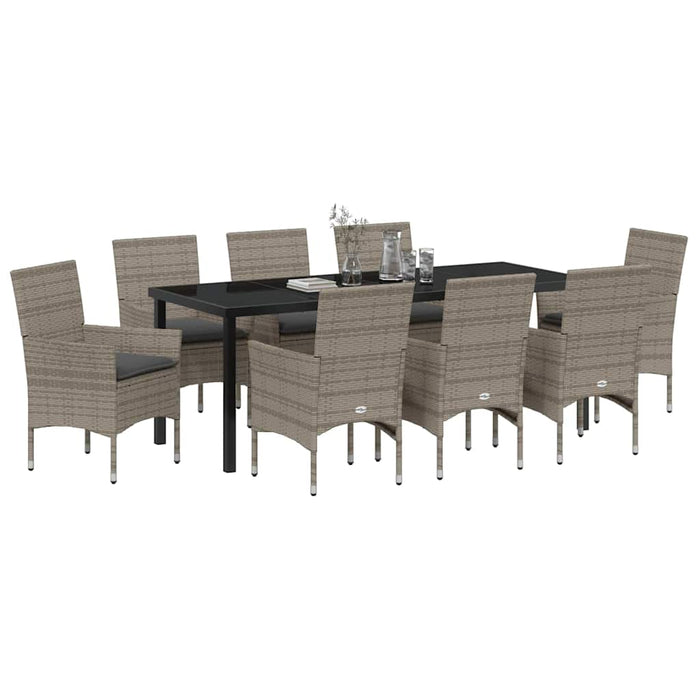 Set de masă pentru grădină cu pernă 9 pcs Gri poliratan - WALTI WALTI