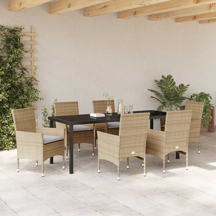 Set de masă pentru grădină cu pernă 7 pcs Bej poliratan - WALTI WALTI