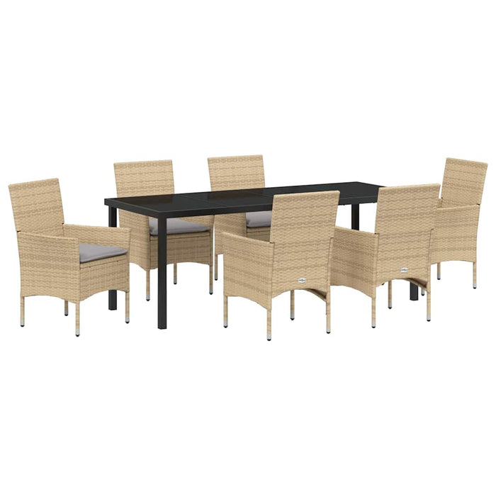 Set de masă pentru grădină cu pernă 7 pcs Bej poliratan - WALTI WALTI