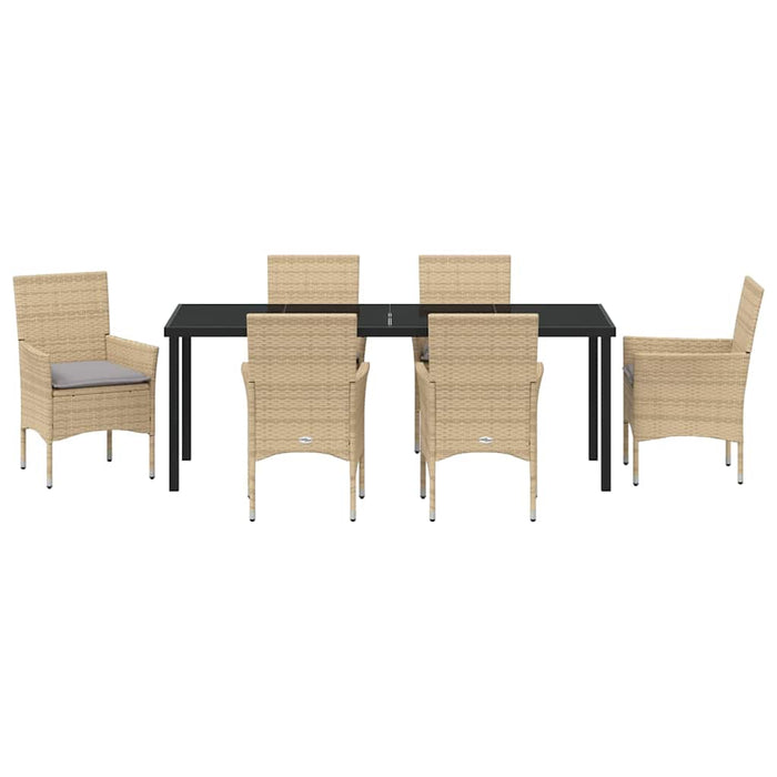 Set de masă pentru grădină cu pernă 7 pcs Bej poliratan - WALTI WALTI