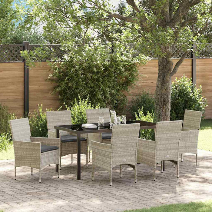 Set de masă pentru grădină cu pernă 7 pcs Gri deschis poliratan - WALTI WALTI