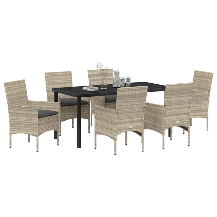 Set de masă pentru grădină cu pernă 7 pcs Gri deschis poliratan - WALTI WALTI