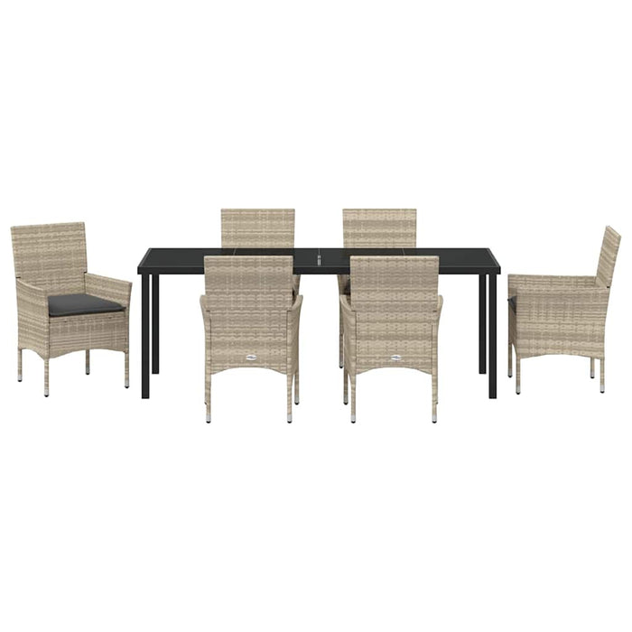 Set de masă pentru grădină cu pernă 7 pcs Gri deschis poliratan - WALTI WALTI