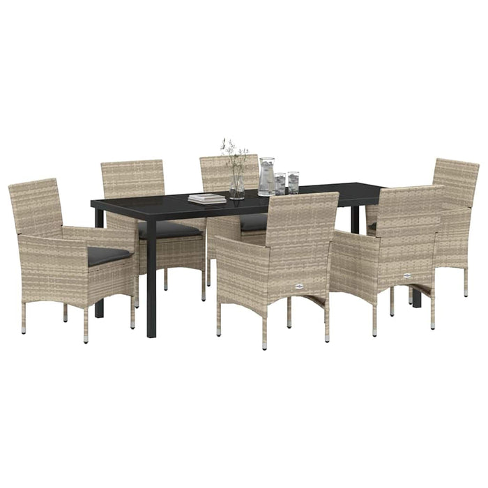 Set de masă pentru grădină cu pernă 7 pcs Gri deschis poliratan - WALTI WALTI