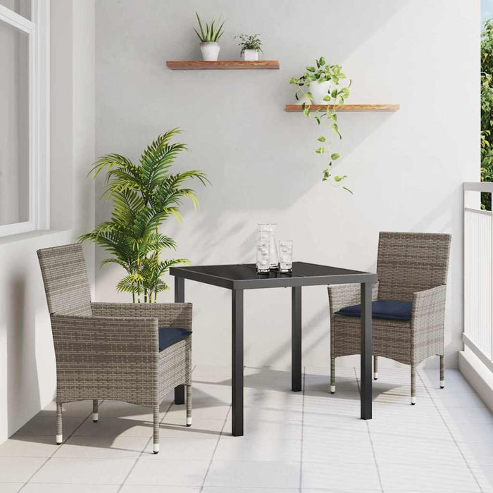 Set de masă și scaune cu pernă 3 pcs Gri Ratan PE WALTI