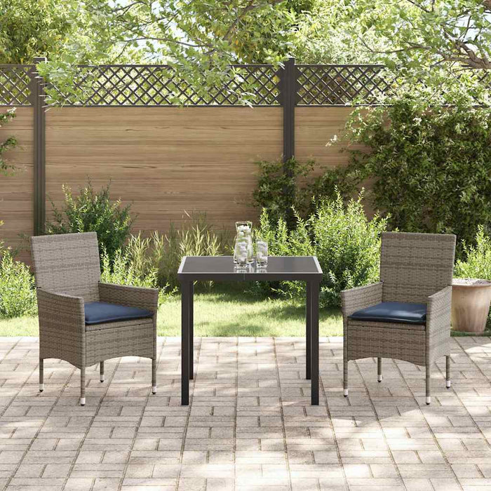 Set de masă și scaune cu pernă 3 pcs Gri Ratan PE WALTI