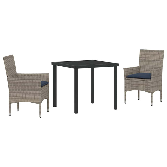 Set de masă și scaune cu pernă 3 pcs Gri Ratan PE WALTI