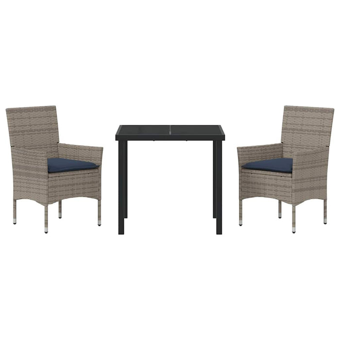 Set de masă și scaune cu pernă 3 pcs Gri Ratan PE WALTI