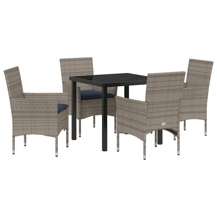 Set de masă și scaune cu pernă 5 pcs Gri Ratan PE WALTI