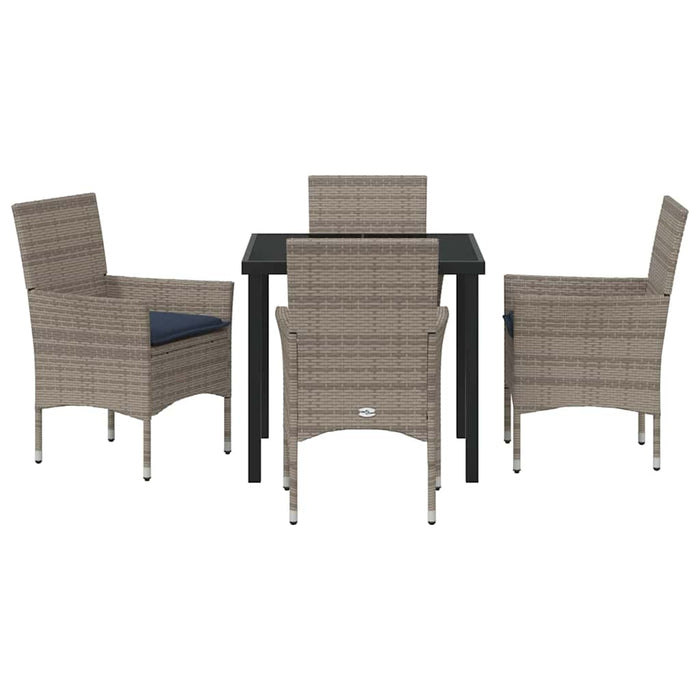 Set de masă și scaune cu pernă 5 pcs Gri Ratan PE WALTI