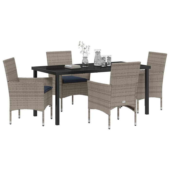 Set de masă și scaune cu pernă 5 pcs Gri Ratan PE WALTI
