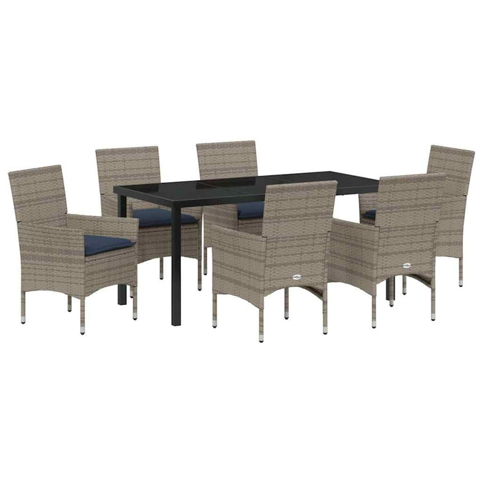 Set de masă și scaune cu pernă 7 pcs Gri Ratan PE - WALTI WALTI