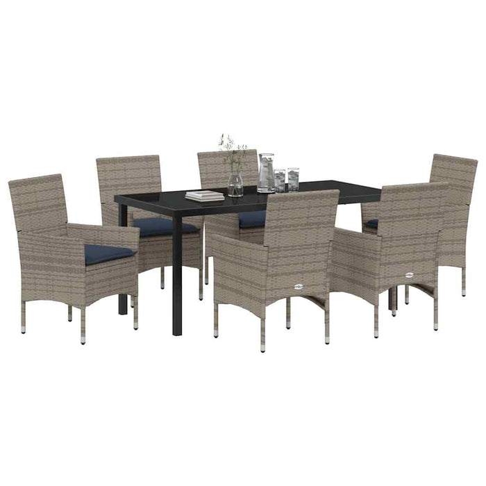 Set de masă și scaune cu pernă 7 pcs Gri Ratan PE - WALTI WALTI