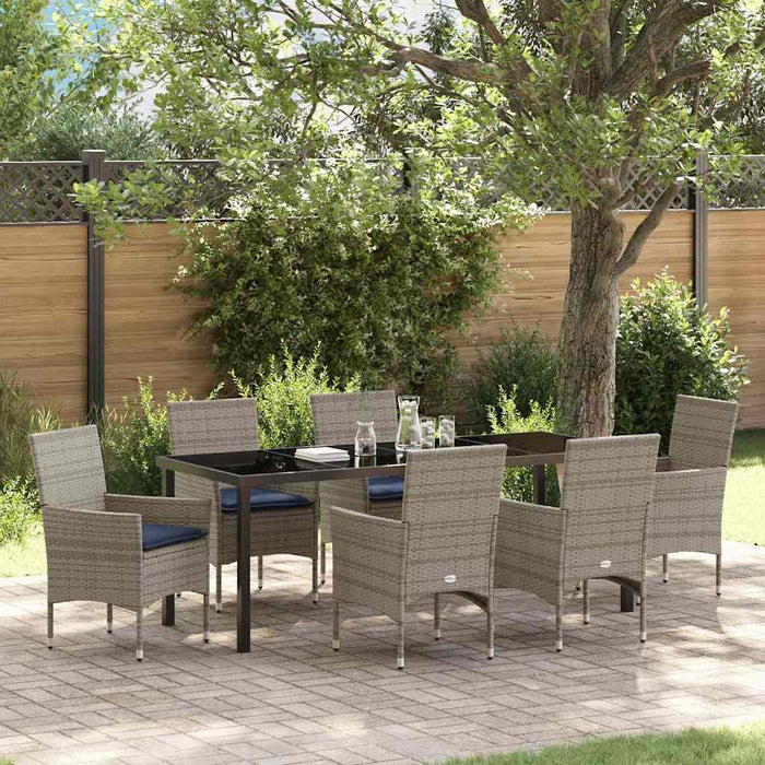 Set de masă și scaune cu pernă 7 pcs Gri Ratan PE - WALTI WALTI