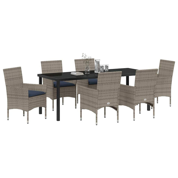 Set de masă și scaune cu pernă 7 pcs Gri Ratan PE - WALTI WALTI