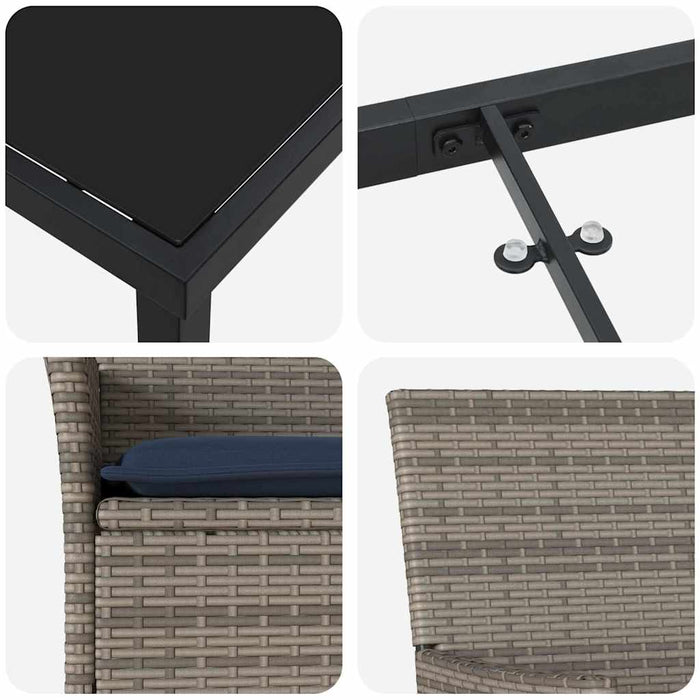 Set de masă și scaune cu pernă 9 pcs Gri Ratan PE - WALTI WALTI
