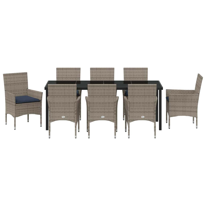 Set de masă și scaune cu pernă 9 pcs Gri Ratan PE - WALTI WALTI