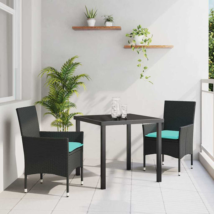 Set de masă și scaune cu pernă 3 pcs Negru Ratan PE - WALTI WALTI
