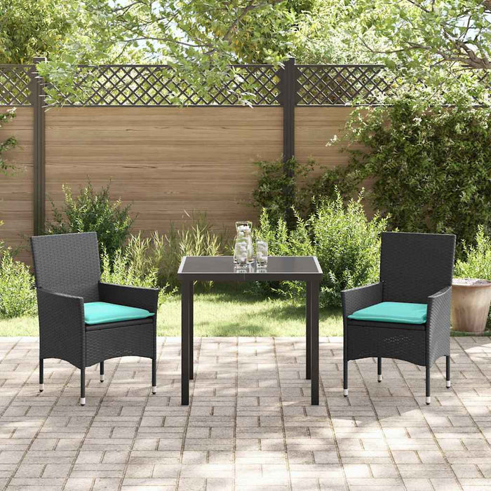 Set de masă și scaune cu pernă 3 pcs Negru Ratan PE - WALTI WALTI