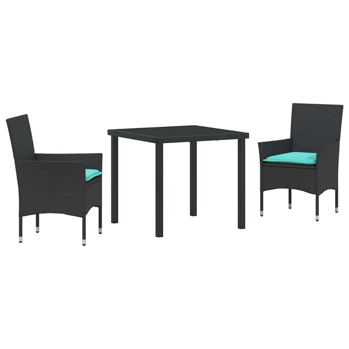 Set de masă și scaune cu pernă 3 pcs Negru Ratan PE - WALTI WALTI