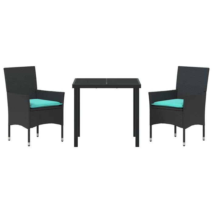 Set de masă și scaune cu pernă 3 pcs Negru Ratan PE - WALTI WALTI