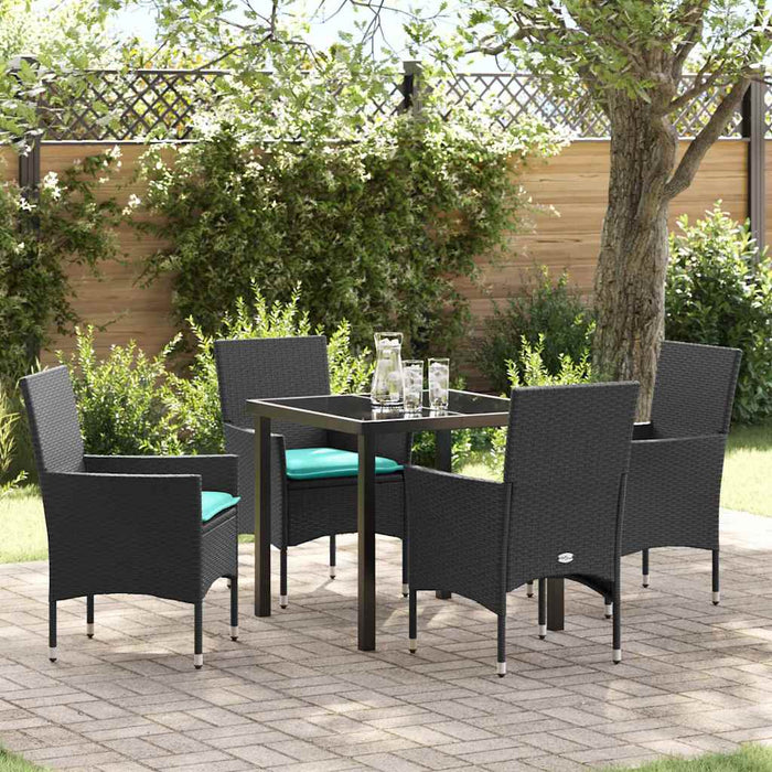 Set de masă și scaune cu pernă 5 pcs Negru Ratan PE - WALTI WALTI