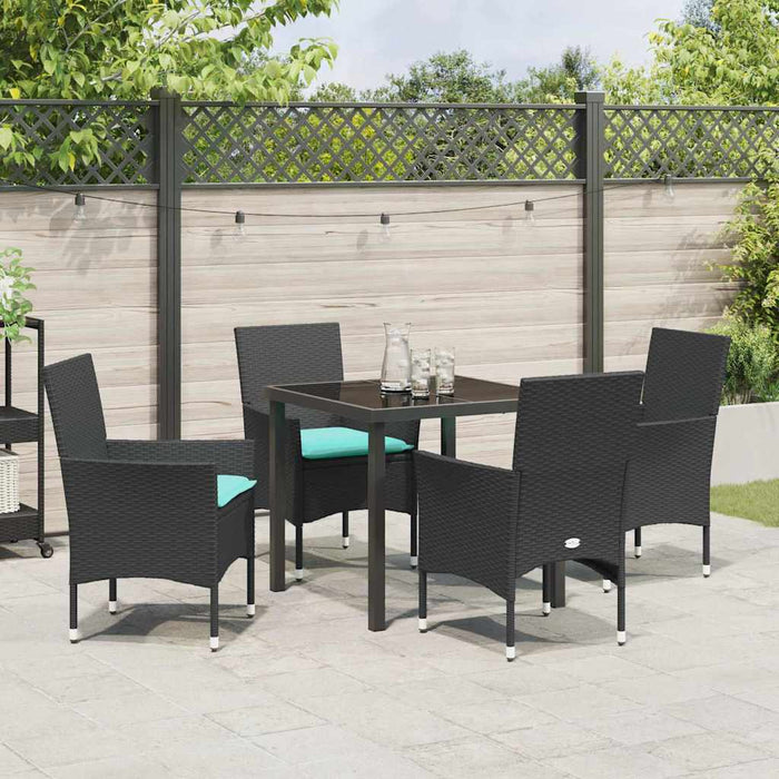 Set de masă și scaune cu pernă 5 pcs Negru Ratan PE - WALTI WALTI