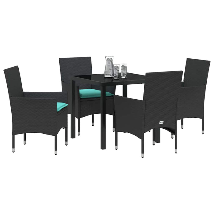 Set de masă și scaune cu pernă 5 pcs Negru Ratan PE - WALTI WALTI