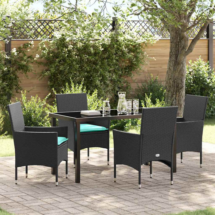 Set de masă și scaune cu pernă 5 pcs Negru Ratan PE WALTI