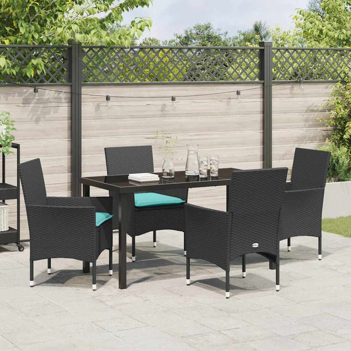 Set de masă și scaune cu pernă 5 pcs Negru Ratan PE WALTI