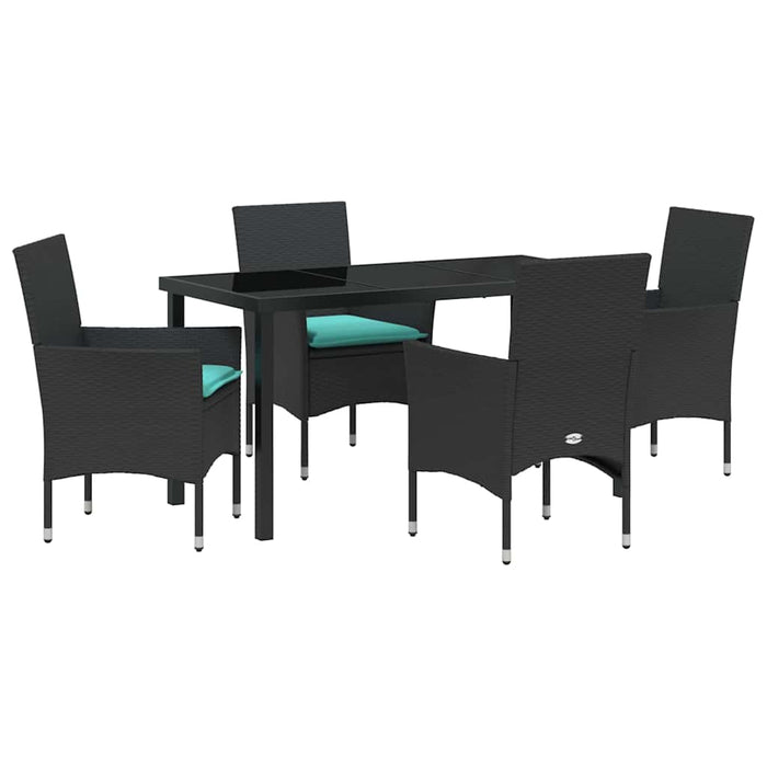 Set de masă și scaune cu pernă 5 pcs Negru Ratan PE WALTI